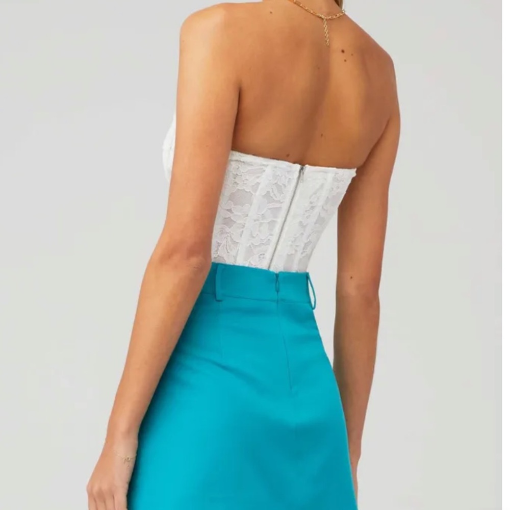 Bardot Oskar Corset Bodysuit White Lace Gem